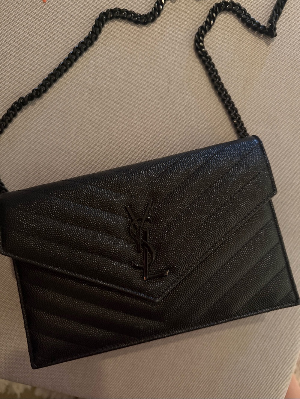 Saint Laurent Black Quilted Leather Envelope Crossbody Wallet